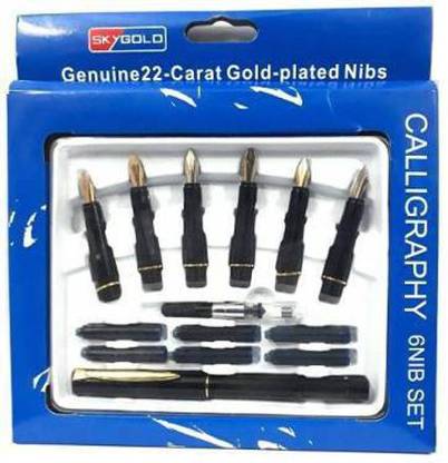 Levin Calligraphy Silver Clip Pen Set Ink Pen for Cursive Writing Calligraphy with Extra Ink Cartridge (6 Nib) Calligraphy