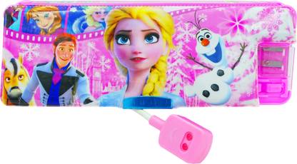 Johnnie Boy Multipurpose Magnetic Pencil Box with Light Lamp & Dual Sharpener for Girls & Boys for School | Big Size Cartoon Printed Pencil Case for Kids (PINK FROZEN ) FROZEN Art Plastic Pencil Box