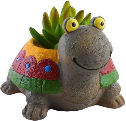 Pancikaa Tortoise Design Longevity and Success Vastu Cartoon Theme Unique and Trendy Succulent Imported Polyresin/Resin Pot Without Plant - Plant Container Set