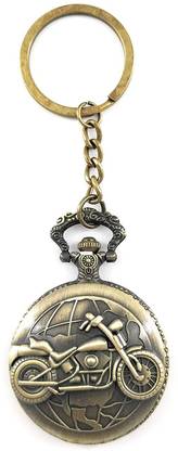 DSR Bike Face Design Metal Bronze Analog Vintage Style Round Dial Quartz Unisex Antique Key chains Pocket Watch Keychain with Roman Numbers with Small Box Antique Pocket Watch With Rings Metal Alloy, Alloy Chain Material Pocket Watch Chain
