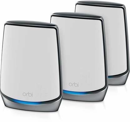 NETGEAR Orbi Tri-Band AX6000 WiFi 6 System Router + 2 Satellite extenders-RBK853-100EUS Mesh Router 2.4 GHz, 5 GHz 6000 Mbps Wifi Speed Tri Band Internal Antenna Ethernet (Cable Broadband)