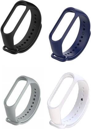 AUDICE Mi Band 3 strap and Mi band 4 Strap Combo(Black Blue Grey & White) Combo of 4 pack Black ,Blue Grey and White Xiaomi Mi Band 3/ Mi Band 4 Watch band Silicone Strap Colour Band Bracelet (Not Compatible with Mi Band 1/2) Smart Band Strap
