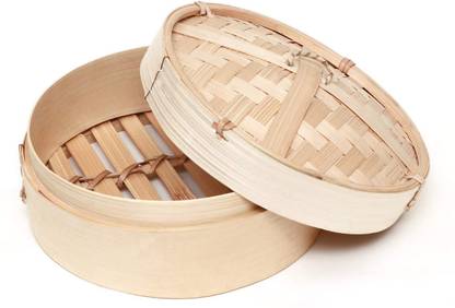 Andrew James Andrew James Round Shape Momos/Dimsum/Wanton Steamer Bamboo Box - Great for Dim Sum, Buns, Dumplings, Vegetables, Fish - 8 Inch Bamboo Steamer