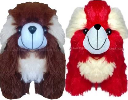 KT-kartik Red and Dark Brown hairy Dogy Puppy Pug kutta Soft Toy  - 22 cm