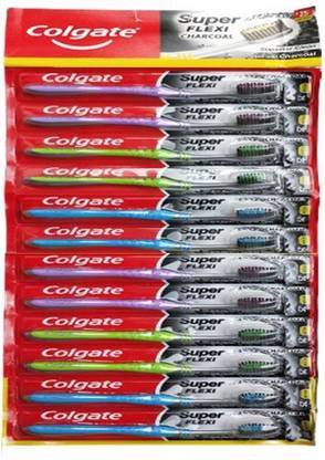 Colgate Super Flexi Charcoal Toothbrush, 12 (Soft) Soft Toothbrush