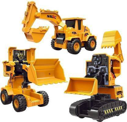 wonder digital Pull Along Back 1 Robot Excavator Transformer JCB Engineering Friction Power Toy Vehicle for Kids Construction Dumper Trucks Unbreakable Small Sized Transform Hitachi Chain 3 Pcs