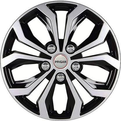 PRIGAN Premium Quality, Black Silver 15 Inch Wheel Cover (Available in 12,13,14,15,16 Inch) Wheel Cap Universal Model (Press Fitting) (Set of 4 Pcs) (Vision DC 15) Wheel Cover For Universal For Car Universal For Car