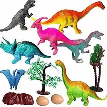 PURPLE MOON Dinosaur Toy Set of 6 Pcs | Dinosaurs Animals Figures Toys Set with Tree and Eggs for Kids (Multicolor)