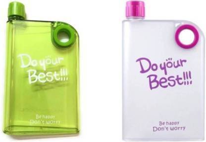 BIRONZA Notebook water bottle, Plastic, small hole bottle set(pack of 2) 380 ml Bottle