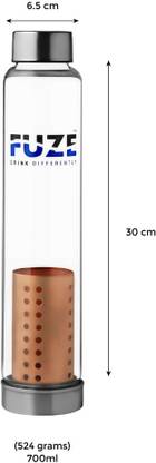 FUZE Borosilicate Glass Bottle with Removable Copper Filter. 700 ml Bottle