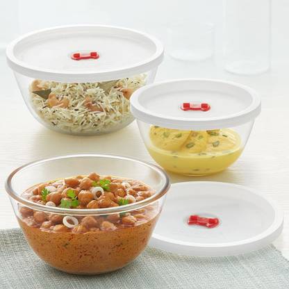 BOROSIL Glass Mixing Bowl Basic Serving Bowls with Lids,Microwave Safe Bowls,Set of 3(500ml,900ml,1.3L)