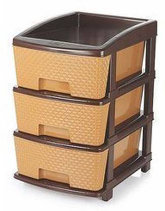 sonickarts 3-Layer Plastic Mini Desktop Drawer Storage Box (Brown, Standard Size) Plastic Free Standing Chest of Drawers