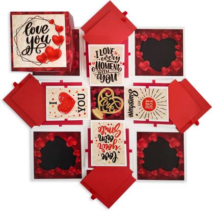 explosion box Explosion Box For Love, Gift for Love, 3 Layer Explosion Box for Love Gift, Romantic Gift for Girlfriend, Gifts for Boyfriend ,Explosion Box with Unique Message Quotes (Red and White) (Non Customised) ONC1 Greeting Card