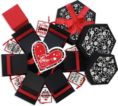 explosion box For Love, Gift for Love, 3 Layer Explosion Box for Love Gift, Romantic Gift for Girlfriend, Gifts for Boyfriend ,Explosion Box with Unique Message Quotes (Black) (Non Customised) UNC Greeting Card