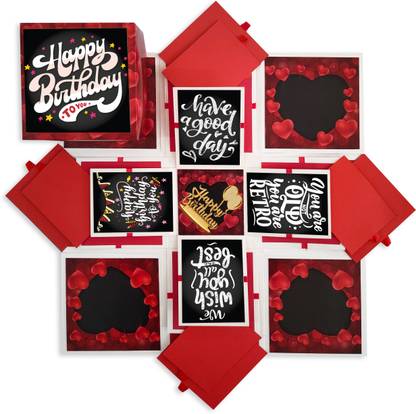explosion box Explosion Box For Birthday, Gift for Birthday, 3 Layer Explosion Box, Birthday Explosion Box with Message, Gift for Sister, Brother, Friends, Mom, Dad, Couple , (Red and White) (Non Customised) ONC2 Greeting Card
