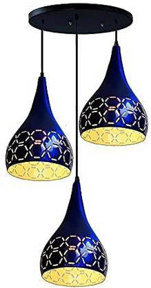 HomesElite 3 Cluster Metal Cutting Design Stylish Classic Balloon Shape Ceiling Hanging Pendant Light Lamp For Hall Dining Kitchen Living Room Hallway (Blue Color) (Bulb Not Included) Chandelier Ceiling Lamp