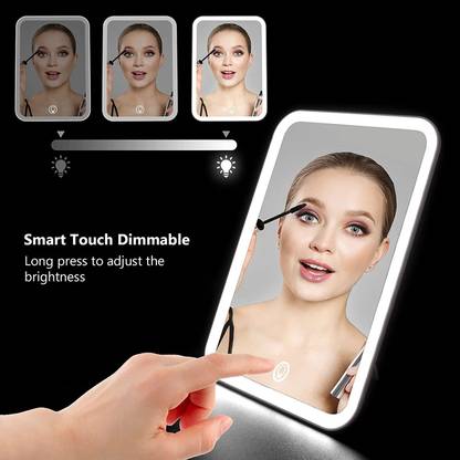 GRAYLEAF Rechargeable Makeup Vanity Mirror with Led Lights, Lighted Portable Light up Beauty Mirror, 3 Color Lighting, Dimmable Touch Screen, Tabletop Cosmetic Mirror
