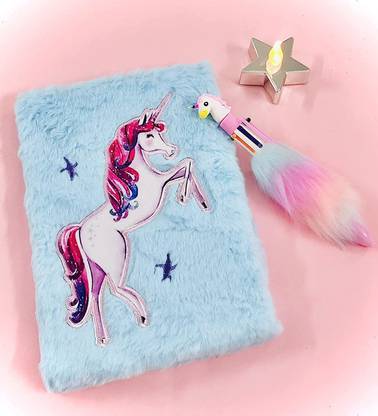 Le Delite Unicorn Fur Diary with Pen Regular Diary Ruled 80 Pages