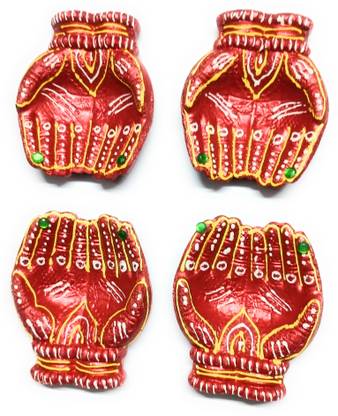 RUPALTTOYSBABA Welcome Hand Shaped Diwali Clay Diya for Puja & Diwali Decoration/Mitti Ke Diye Set of 2 Terracotta (Pack of 4) Table Diya