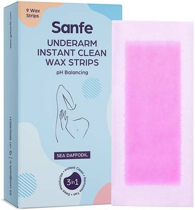 Sanfe Underarm Instant Clean Wax Strips Pack of 9 with complementary cleansing wipes Wax