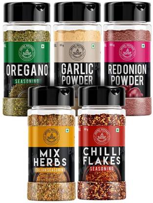 ARTHA NATURAL Garlic Bread Seasoning Combo (Chilli Flakes 80g, Oregano 65g, Mix Herbs 100g, Onion Powder 100g, Garlic Powder-80g) - 425gm