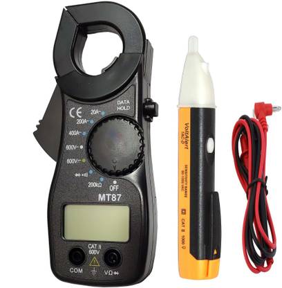 Mass Pro MT87 Digital LCD Clamp Meter Kmart For Electricity Ampere Measurement Insulation Tester + 1 Volt Tester LED AC Electric Voltage Tester Power Detector Sensor Non-Contact Pen 90-1000V Digital Multimeter