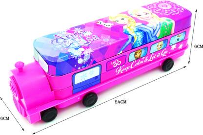 Johnnie Boy Frozen Metal Running railway engine double-deck high-capacity stationery box With Integrated Sharpener Pencil Box for Kids Art Metal Pencil Box