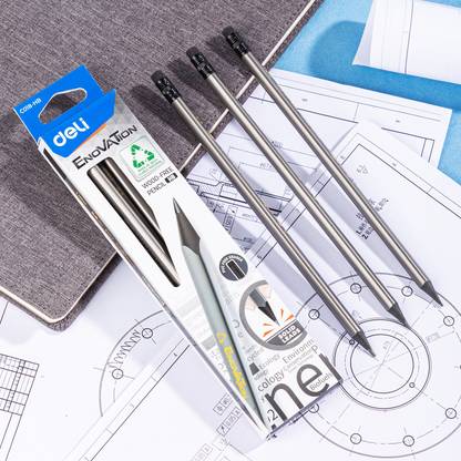 Deli Regular Writing HB Graphite Pencil with eraser, Artist Grade Degree Pencils for Drawing & Sketching, Pre-Sharpened Triangular Grip Non-Toxic Wood Free Solid Leads Splinter Free Pencils for Students, Art & Craft Macaron Poplar, Black Graphite Pencil, 2×22mm Tip 24 Pencil