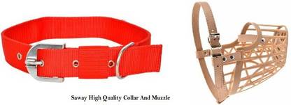 SAWAY Sway Export Quality Dog Red Collar And Muzzle Medium Dog Everyday Collar