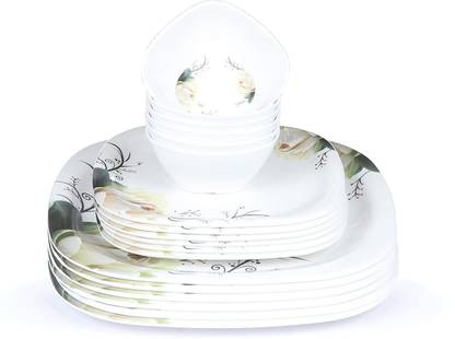 Golden Fish Melamine Square Full Dinner Plates, Small Plates & Veg. Bowl || Mini Dinning Set (Pack of 18, Floral Print) (GF-F-QPB-4-18) Half Plate