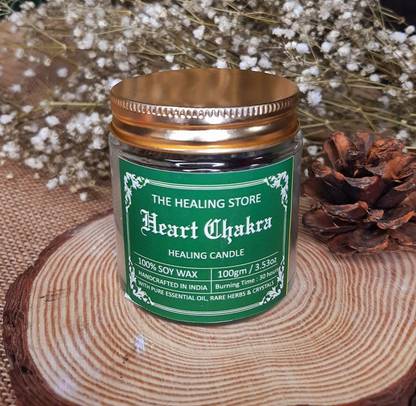 The Healing Store Heart Chakra Scented Soy Candle infused with herbs and crystals Burn Candle