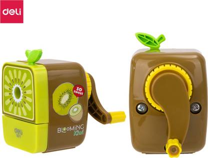 Deli Kiwi Shaped Rotary Pencil Sharpener, Auto Feed Table Sharpener for Graphite & Colour Pencil, High Quality Long-Lasting Steel Blade Smooth Sharpening Portable Easy Bottom Gripped Sharpener Machine for Gifting Kids, 8mm Rotary Pencil Sharpeners