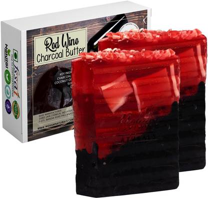 Mokam Naturals Red Wine Charcoal Butter Handmade Vegan Soap, Rich with Red Wine, Pomegranate, Activated Charcoal & Cocoa Butter | 2 x 100gm | SLS, SLES, Paraben FREE