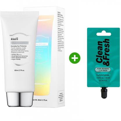 klairs Sunscreen - SPF 50 PA++++ Soft Airy UV Essence 80ml with Eunyul Clean Fresh clay Mask