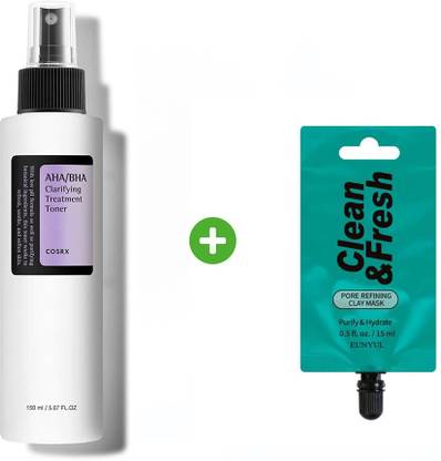 Cosrx AHA BHA Clarifying Treatment Toner 150ml with Eunyul Clean Fresh Clay Mask Men & Women