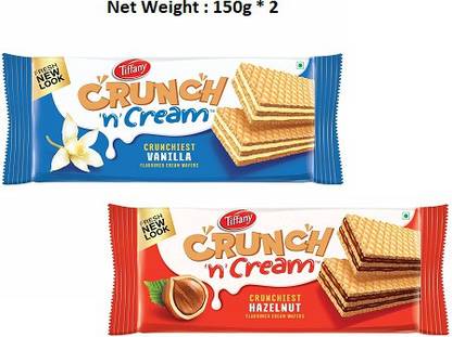 Tiffany Crunch n Cream Wafer - Vanilla And Hazelnut Flavour - 150g (Pack of 2)(Imported) Wafers