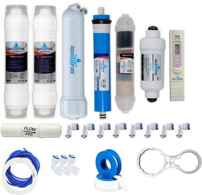 AquaDpure Complete Ro purifier filter service kit of 100 GPD membrane water with all accessories (Full Service KIt With 02 Inline) Solid Filter Cartridge