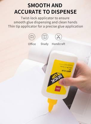Deli Stick Up White Glue, Non-Toxic Washable Strong Adhesive Glue Bottle with Thin Tip, Rotate Open and Close Applicator, Twist-Lock Applicator to Ensure Smooth Glue Dispensing and Clean Hands, Solvent Free Glue, Large Volume Pack for School, Office, Home, 230ml Bottle