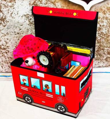 kayplus designs Kids School Bus / Sitting Stool / Storage Box / Playing Toy (Multipurpose, Collapsible, Hard Cardboard Waterproof Multipurpose Bag