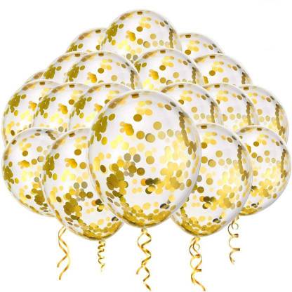 PARTY GLITERS Solid 24INCHES Large Confetti Filled Latex Transparent Balloon Gold set of 5 Balloon