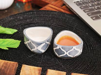Jimkia Ceramic Sauce Bowl Handpainted Ceramic Chutney Bowl| Sauce Bowl ( Grey, Set Of 2 ) Premium Lead-Free Handcrafted Chutney Bowl Ideal for Serving Chutney, Salsa, Dips, Pickles, Sugar, Mayonnaise, Ketchup ( Capacity 40 ML )