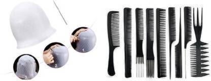 Lenon Beauty Silicone Highlighting Hair Cap; Reusable Highlight Salon Hair Coloring Dye Cap + Hair Colouring brush with Hooks for Dyeing Hair; Hair Coloring/Bleaching Kit 10 Pcs Hair Comb