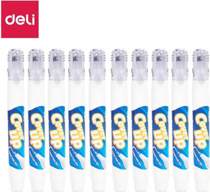 Deli Non-Toxic Fast Dry Smooth Correction Fluid Pen, Whitener Marker with Excellent Coverage for office, schools, 80 ml 1 mm ,Pack of 10