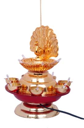 Molters - Pooja Electric Deepam (2 Layer, 12 LED Rice Bulb) Hanging & Table Diya - Deepak Light for All Occasion - Plastic Table Diya Set