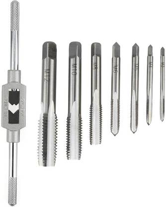 atozshop11 Hand Screw Thread Plug Taps Set Thread Metric M3 M4 M5 M6 M8 M10 M12 Adjustable Tap Holder Handle 1/16" to 1/2"