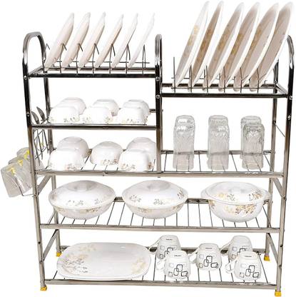 UNIFY Plate Kitchen Rack Steel Stainless Steel 5 Shelf Wall Mount Kitchen Racks 30*31 Inches | Dish Rack with Cutlery and Plate Kitchen Stand | Modular Kitchen Bartan Stand | Kitchen Organizer Items (30x31 inches)