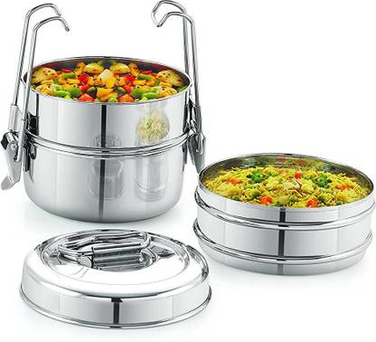 Ambit Traditional Design Stainless Steel 3 Containers with Locking Clip Tiffin Dabba 3 Containers Lunch Box