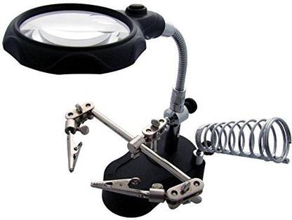 A&S TOOLSHOP 3.5X 12X Helping Hand portable LED Magnifier with Light, Soldering Stand MG16126-A for solder work magnifying glass 3.5X 12X Not Temperature Controlled