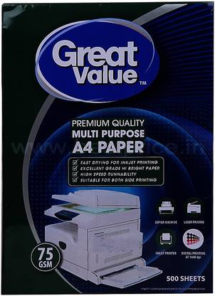 Great Value 500 Unruled A4 75 gsm A4 paper