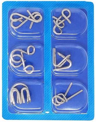 WHITE POPCORN 6Pcs Set Metal Interlocking Montessori Puzzle Wire Wisdom Mind Brain Teaser Puzzles Kids Adult Interactive Game Reliever Educational Toys